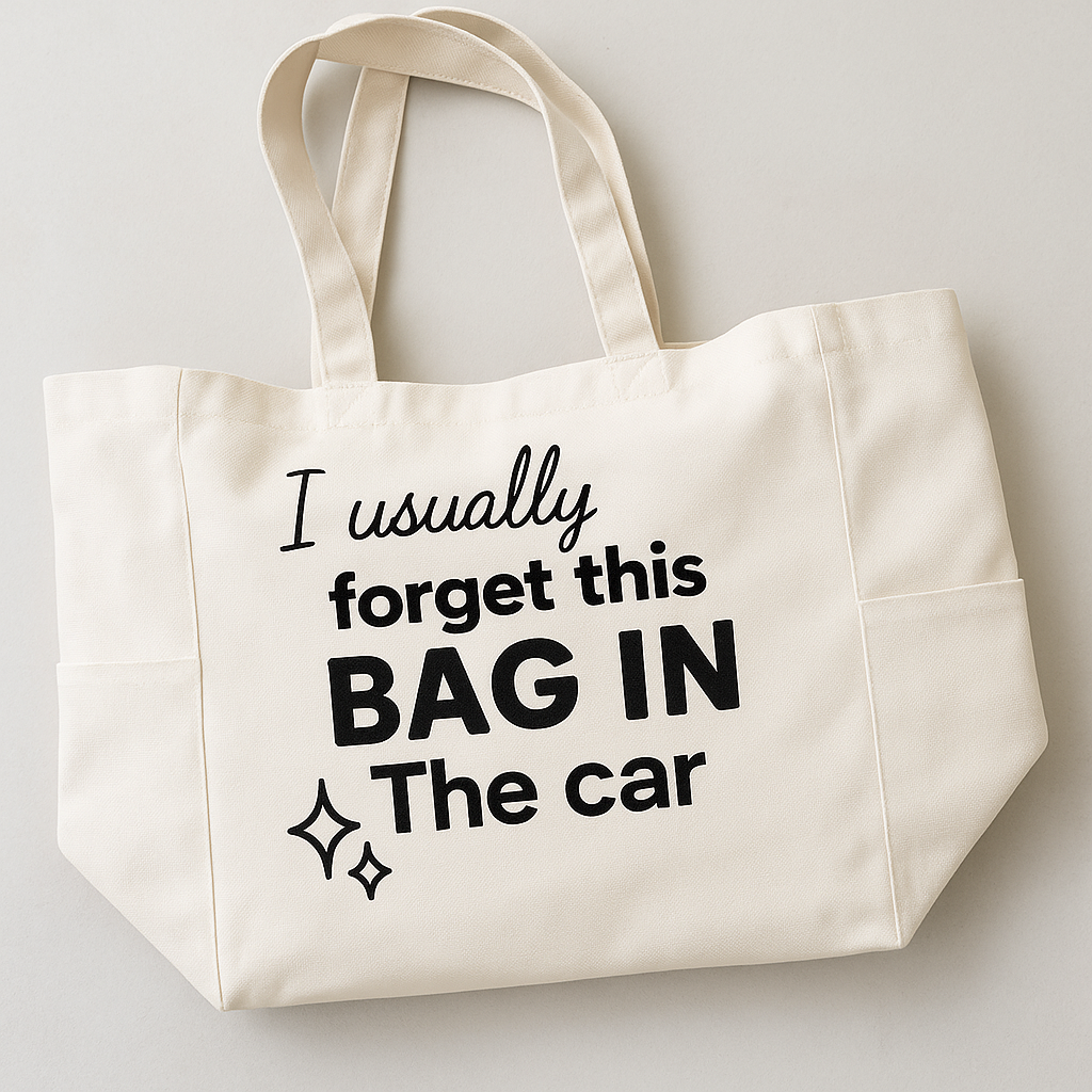 “I usually forget this bag in the car” tote